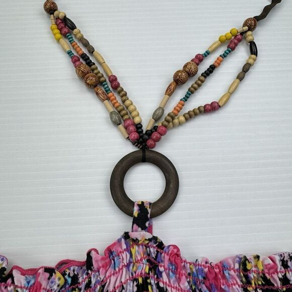 NINA PIU Floral Beaded Tie Sleeveless Dress Gathered Waist Maxi Size Large - Picture 4 of 9